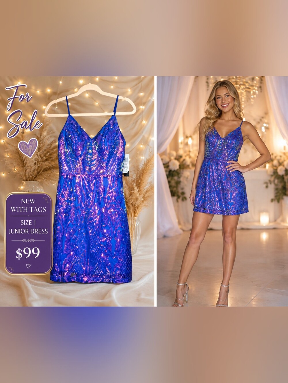 City Studio Iridescent Sequin Cami Mini Dress - Blue